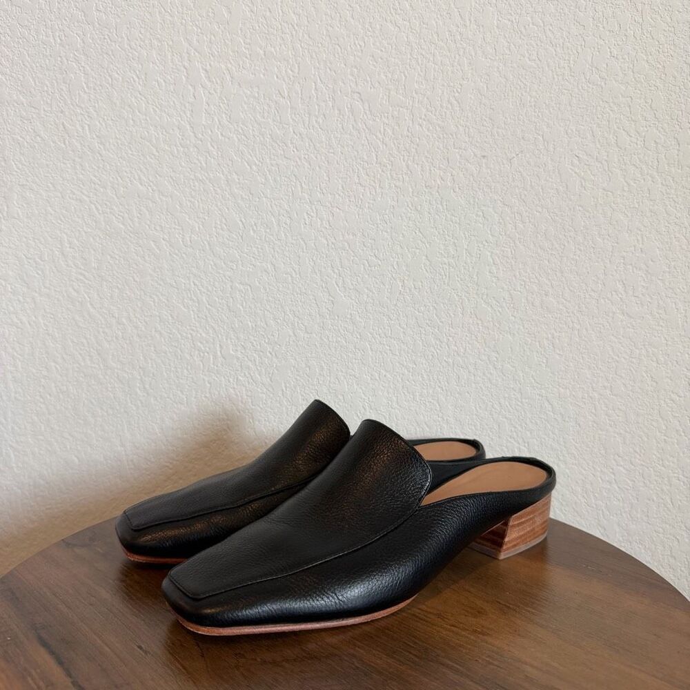 Huma Blanco Coal Black Leather Felix Slip-On Mules Clogs Women's Size 40 US 10